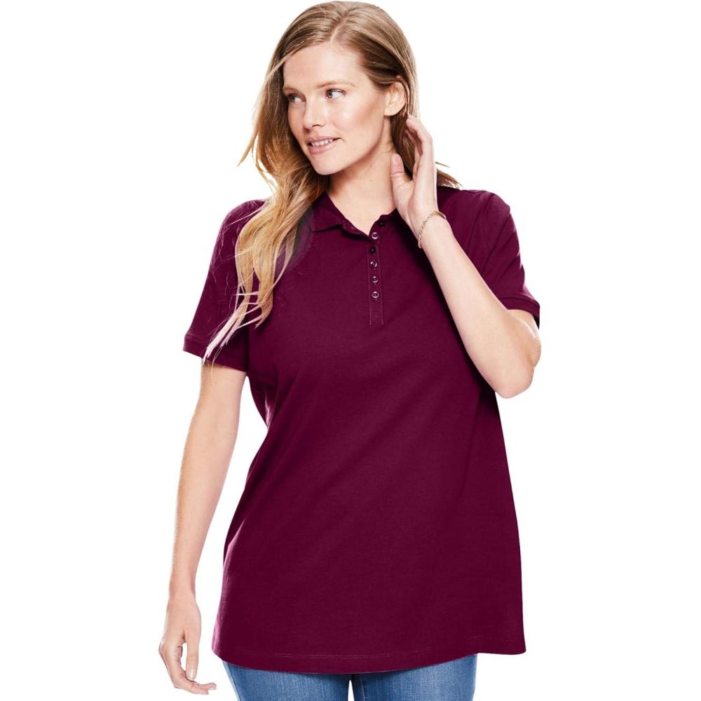 image:imageWoman Within Plus Size Perfect ShortSleeve Polo ShirtDeep Claret