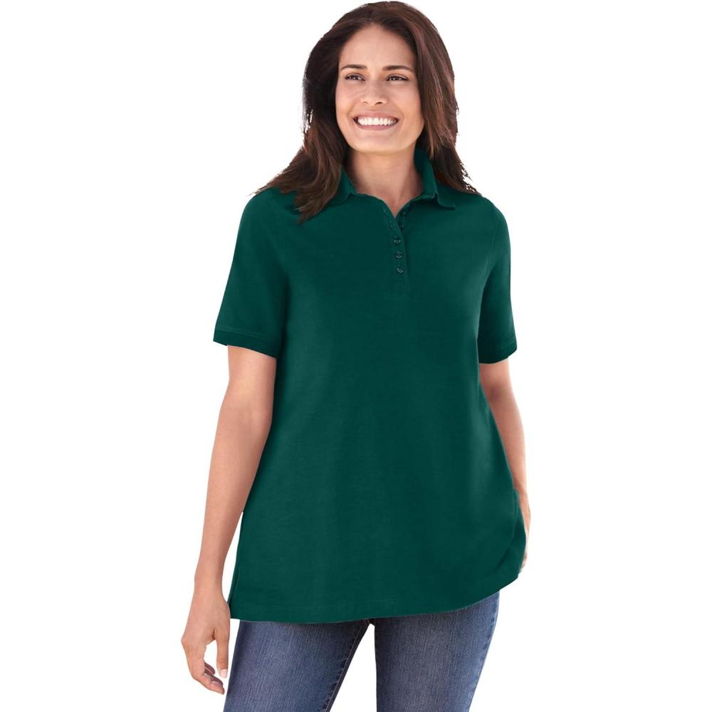 image:imageWoman Within Plus Size Perfect ShortSleeve Polo ShirtEmerald Green