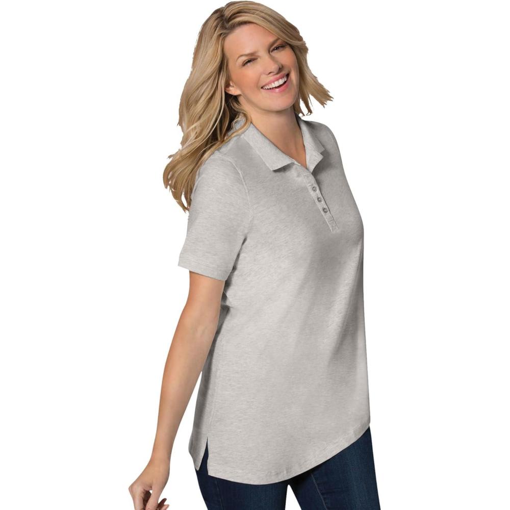 image:imageWoman Within Plus Size Perfect ShortSleeve Polo ShirtMedium Heather Grey