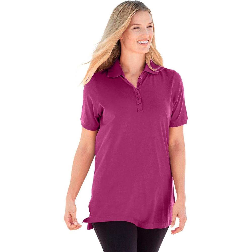 image:imageWoman Within Plus Size Perfect ShortSleeve Polo ShirtRaspberry