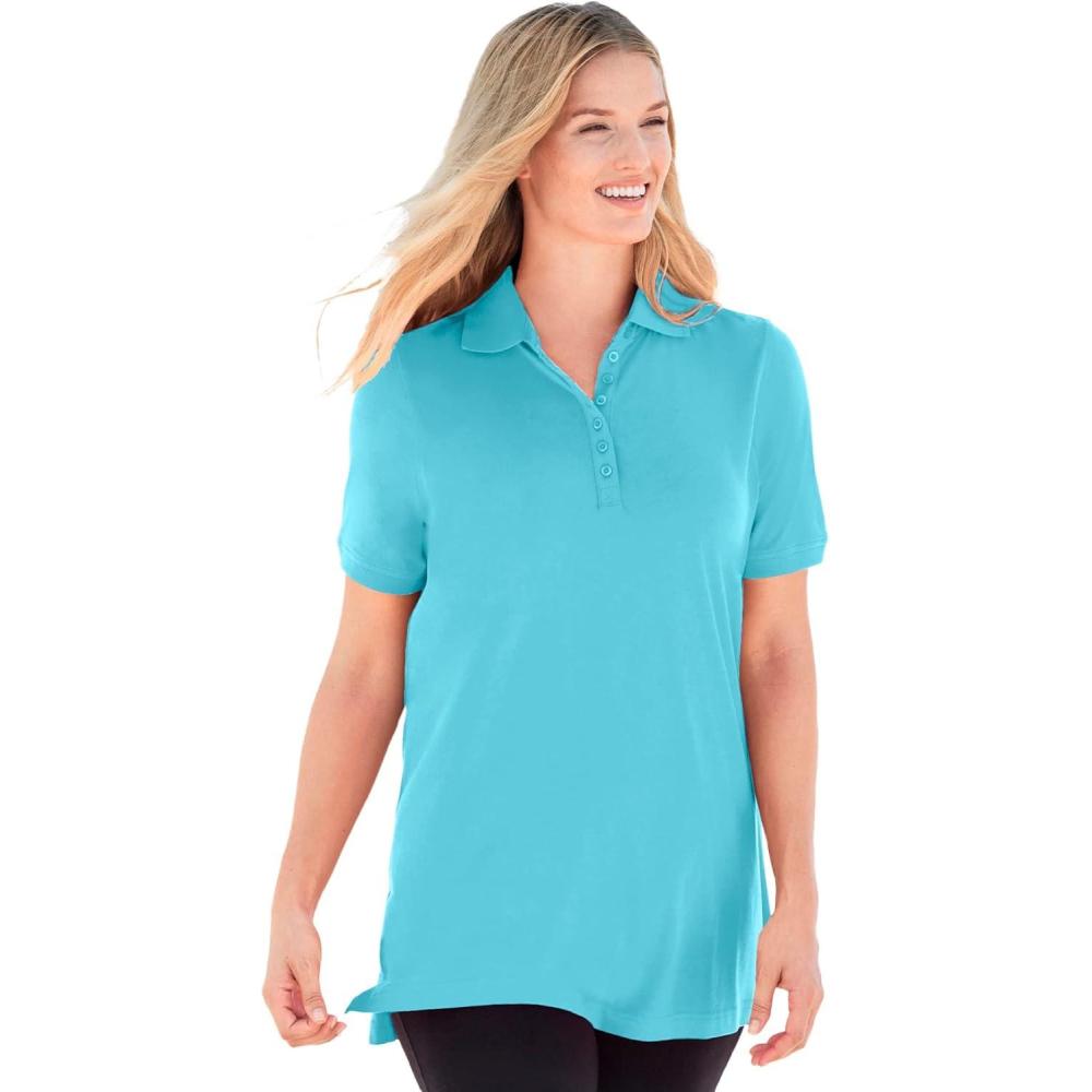 image:imageWoman Within Plus Size Perfect ShortSleeve Polo ShirtSeamist Blue