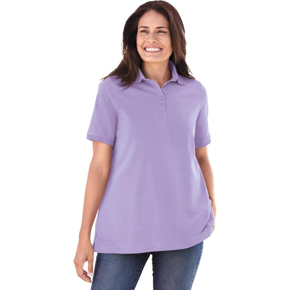 image:imageWoman Within Plus Size Perfect ShortSleeve Polo ShirtSoft Iris