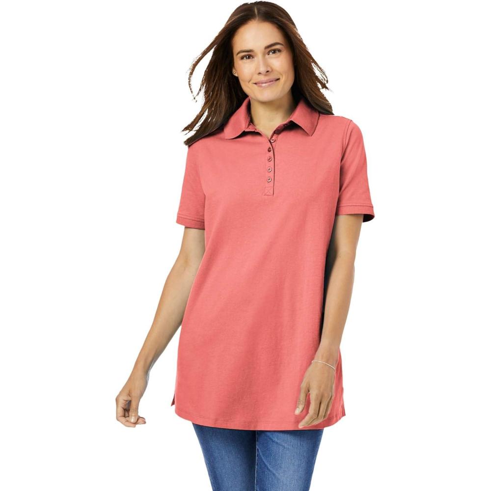 image:imageWoman Within Plus Size Perfect ShortSleeve Polo ShirtSweet Coral