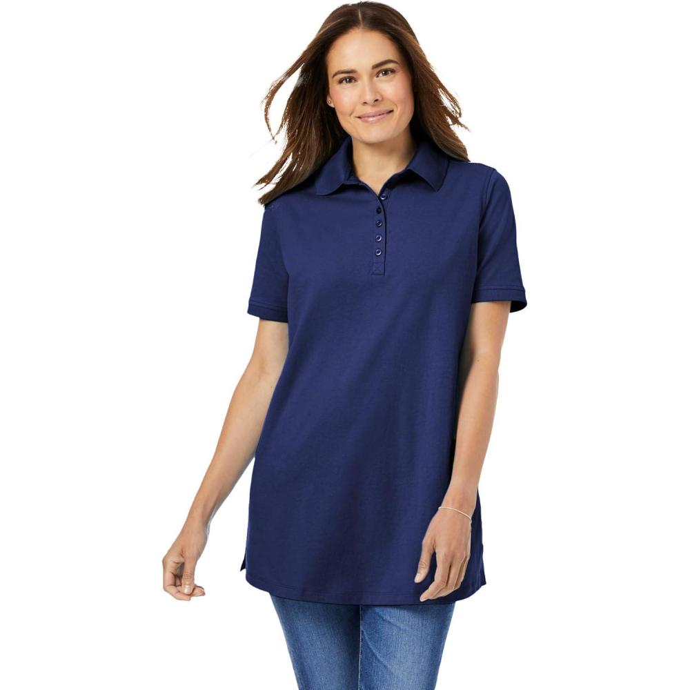 image:imageWoman Within Plus Size Perfect ShortSleeve Polo ShirtUltra Blue