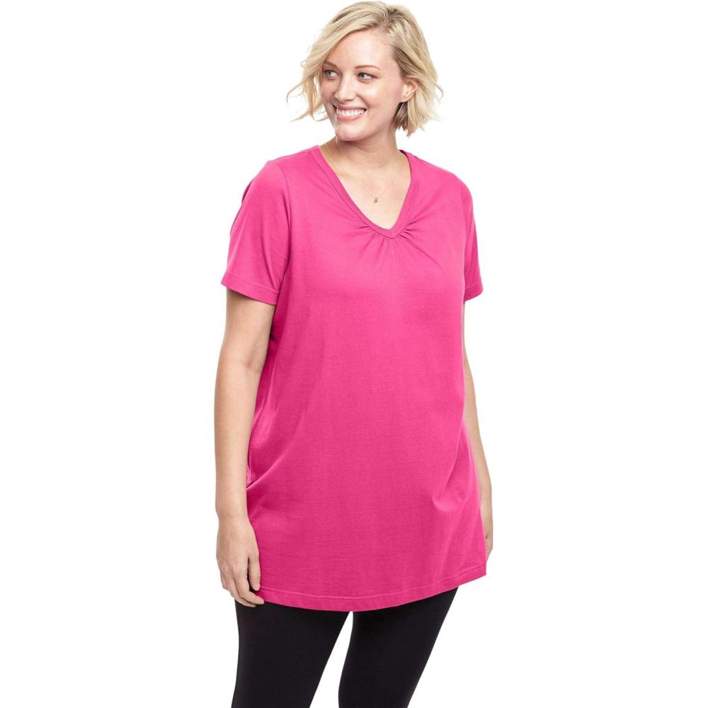 image:imageWoman Within Plus Size Perfect ShortSleeve Shirred VNeck TunicRaspberry Sorbet