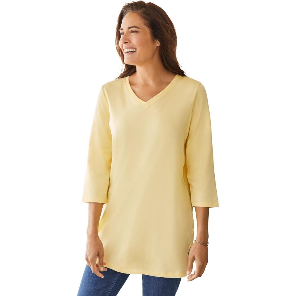 image:imageWoman Within Plus Size Perfect ThreeQuarter Sleeve VNeck TunicBanana