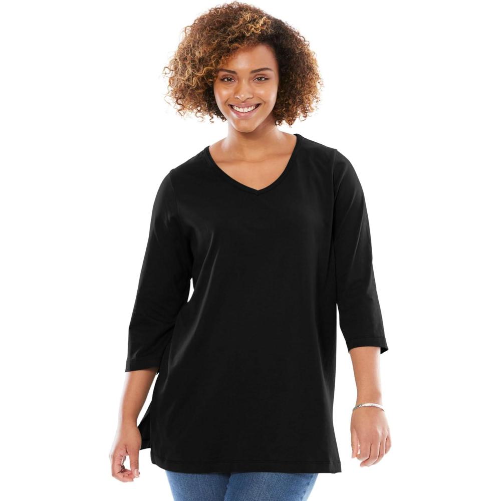 image:imageWoman Within Plus Size Perfect ThreeQuarter Sleeve VNeck TunicBlack