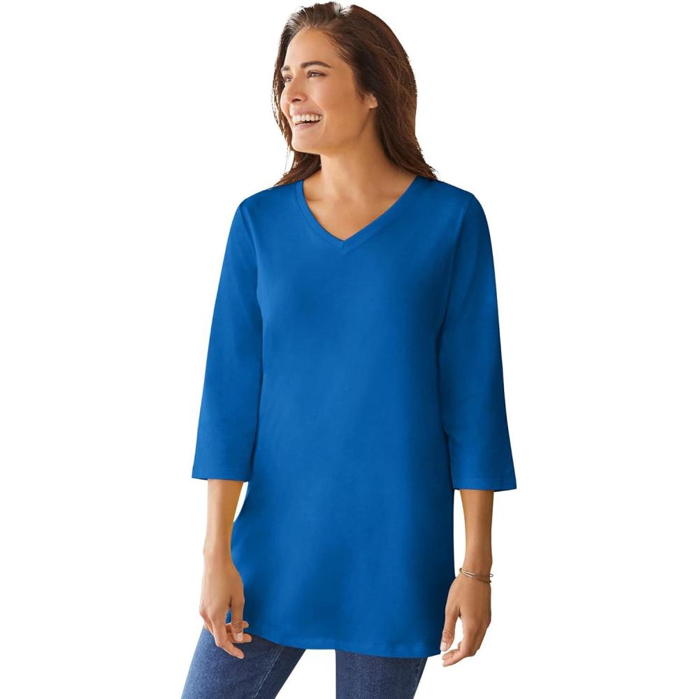 image:imageWoman Within Plus Size Perfect ThreeQuarter Sleeve VNeck TunicBright Cobalt