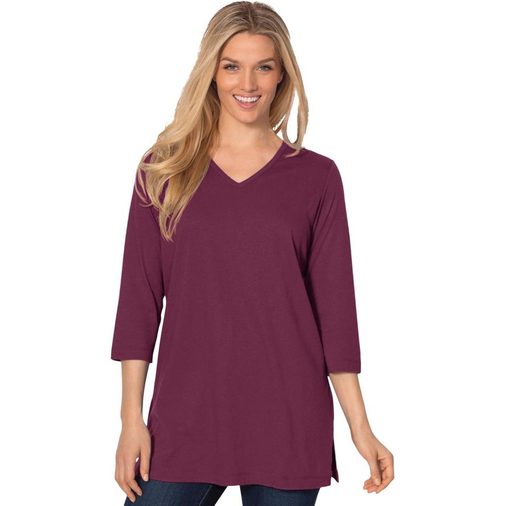 image:imageWoman Within Plus Size Perfect ThreeQuarter Sleeve VNeck TunicDeep Claret