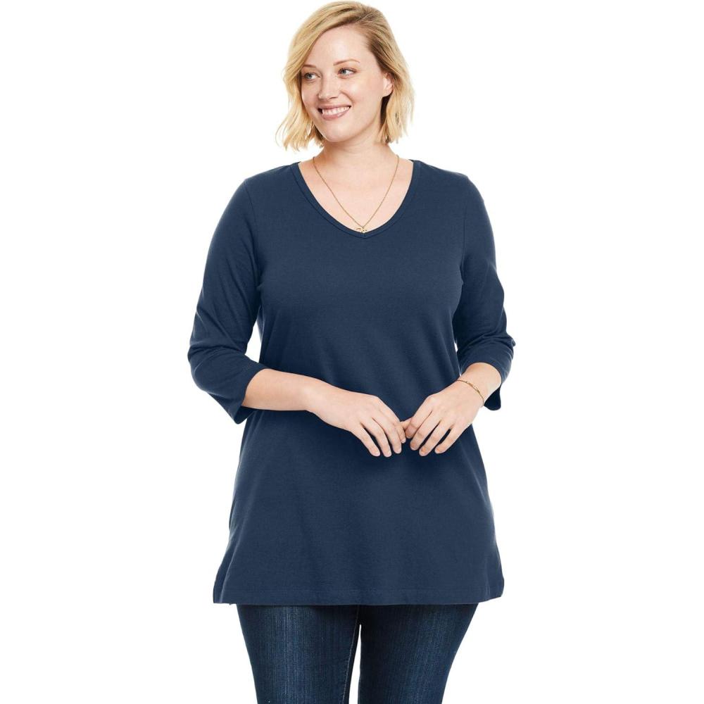 image:imageWoman Within Plus Size Perfect ThreeQuarter Sleeve VNeck TunicNavy