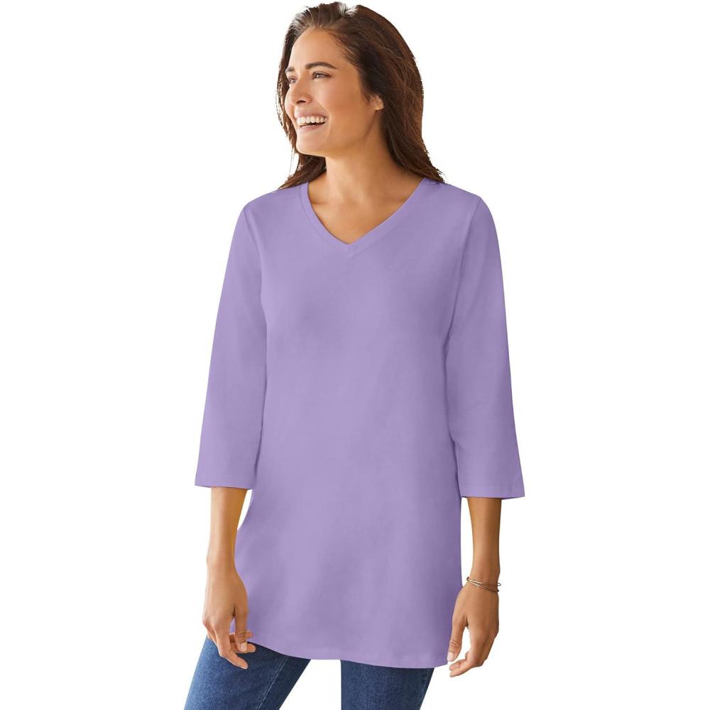 image:imageWoman Within Plus Size Perfect ThreeQuarter Sleeve VNeck TunicSoft Iris