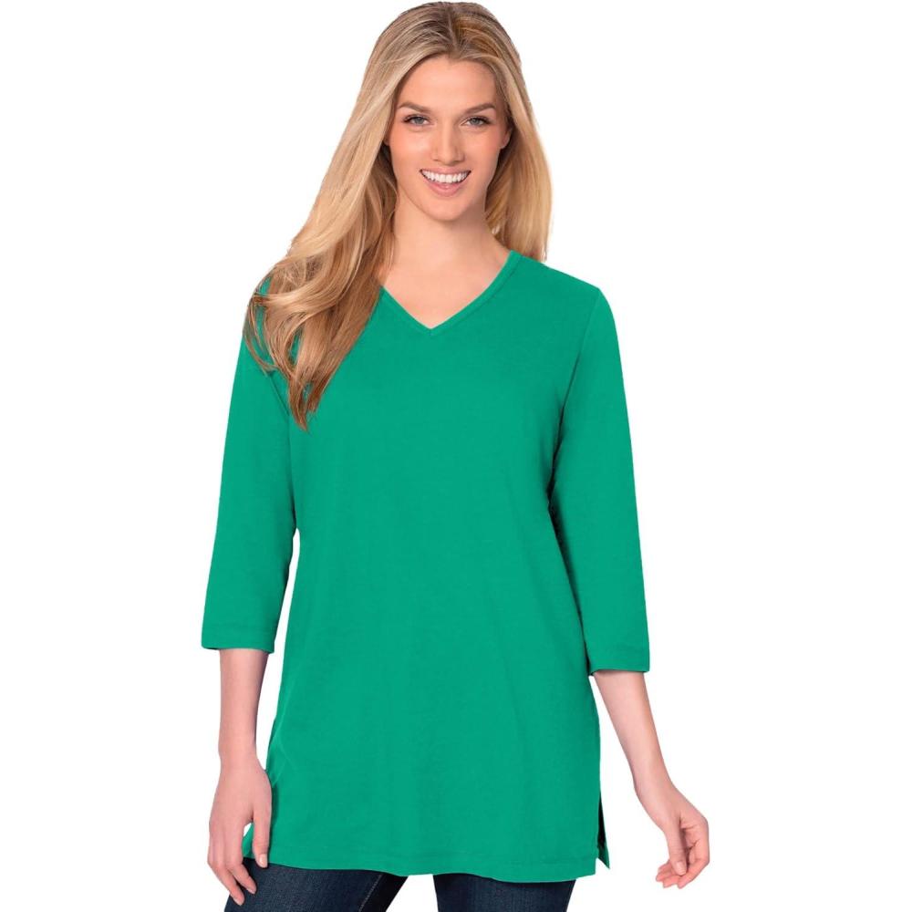 image:imageWoman Within Plus Size Perfect ThreeQuarter Sleeve VNeck TunicTropical Emerald