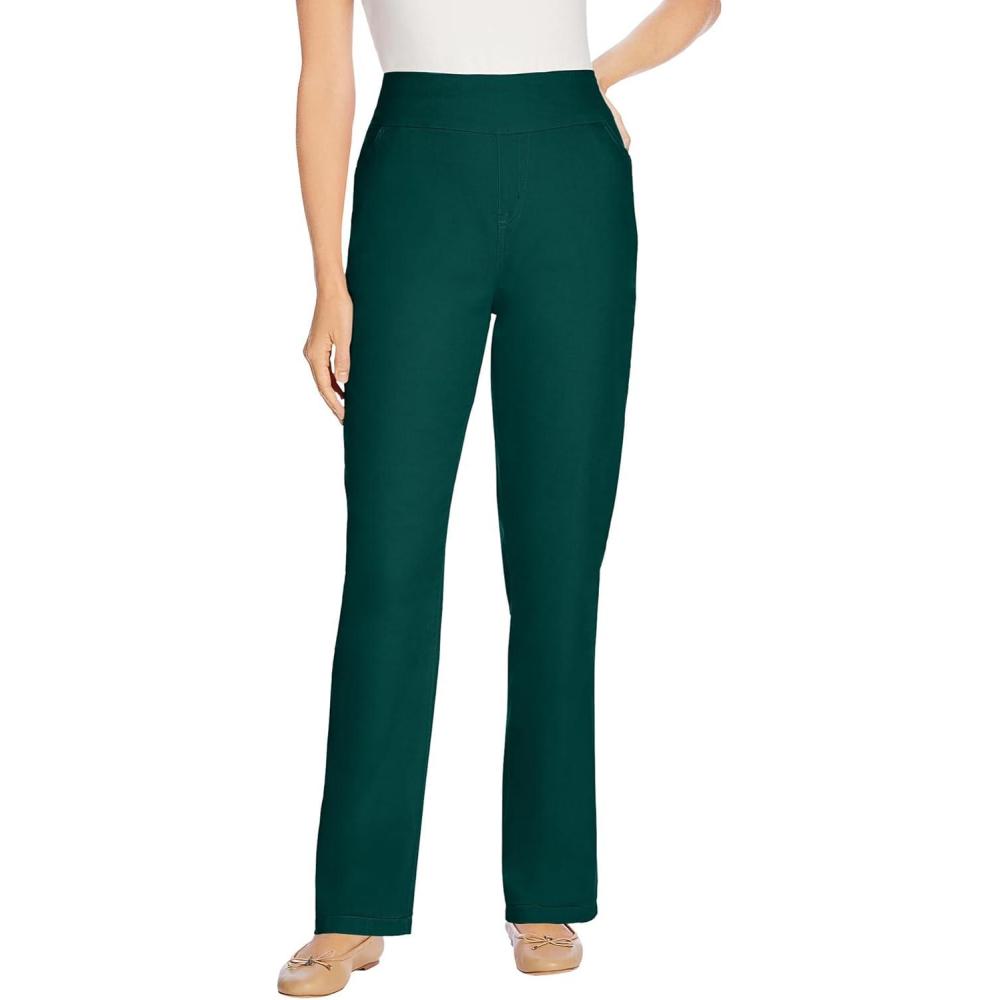 image:imageWoman Within Plus Size PullOn StraightLeg GapFree Stretch Denim JeansEmerald Green