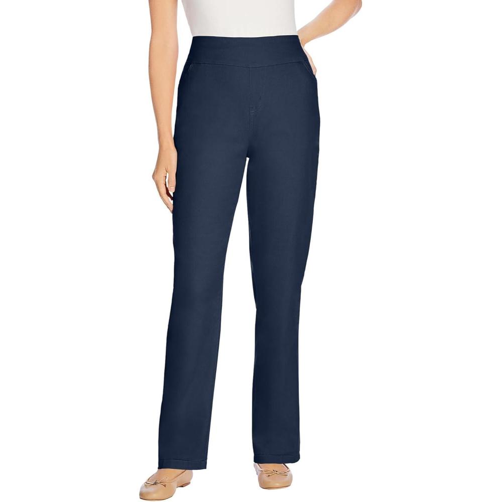 image:imageWoman Within Plus Size PullOn StraightLeg GapFree Stretch Denim JeansNavy