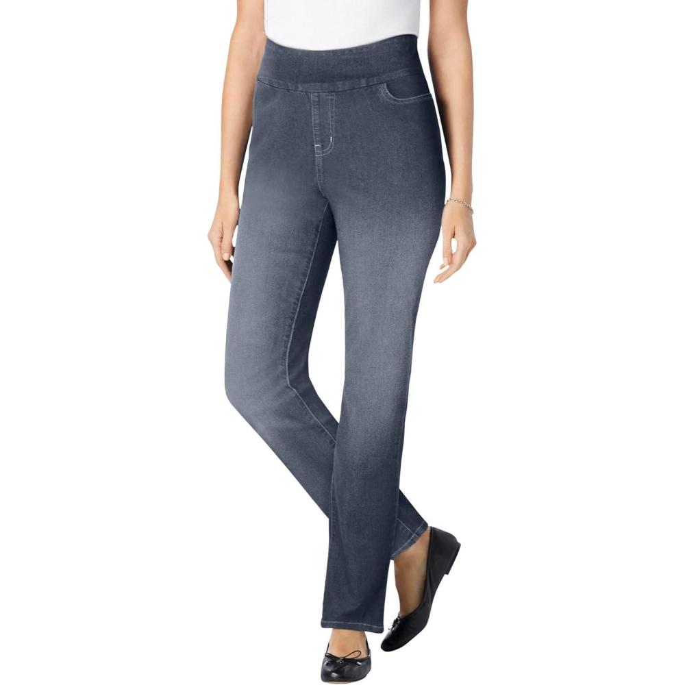 image:imageWoman Within Plus Size PullOn StraightLeg GapFree Stretch Denim JeansStonewash Sanded