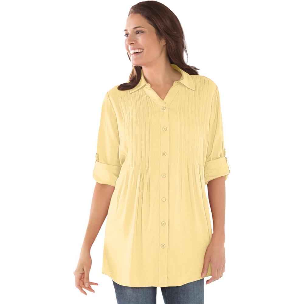 image:imageWoman Within Plus Size Rayon Pintucked Effortless Tunic BlouseBanana Airy Floral