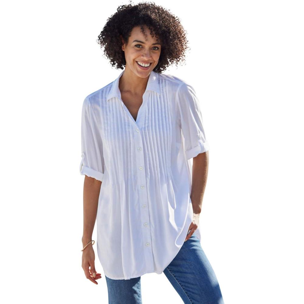 image:imageWoman Within Plus Size Rayon Pintucked Effortless Tunic BlouseWhite