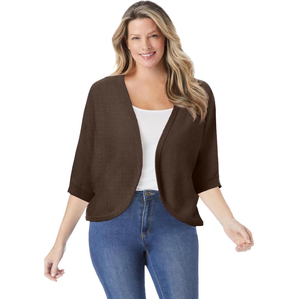 image:imageWoman Within Plus Size Rib Trim Cardigan Shrug SweaterChocolate