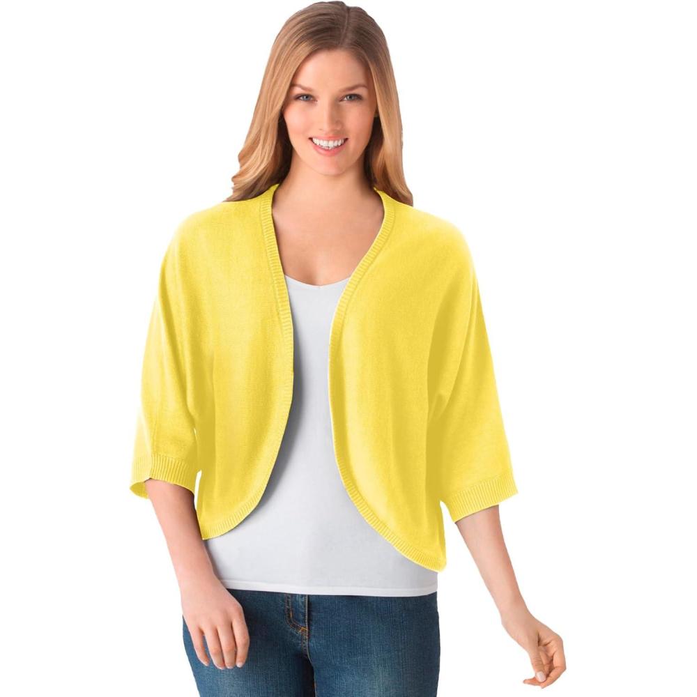 image:imageWoman Within Plus Size Rib Trim Cardigan Shrug SweaterPrimrose Yellow