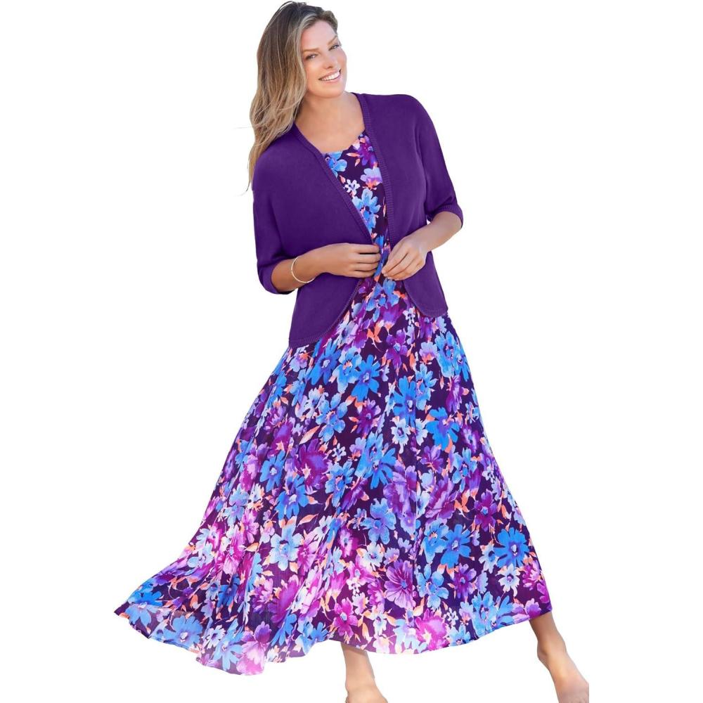 image:imageWoman Within Plus Size Rib Trim Cardigan Shrug SweaterRadiant Purple