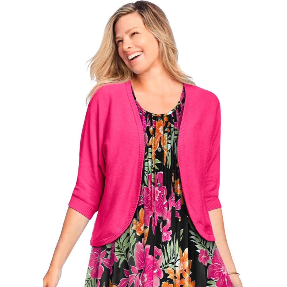 image:imageWoman Within Plus Size Rib Trim Cardigan Shrug SweaterRaspberry Sorbet