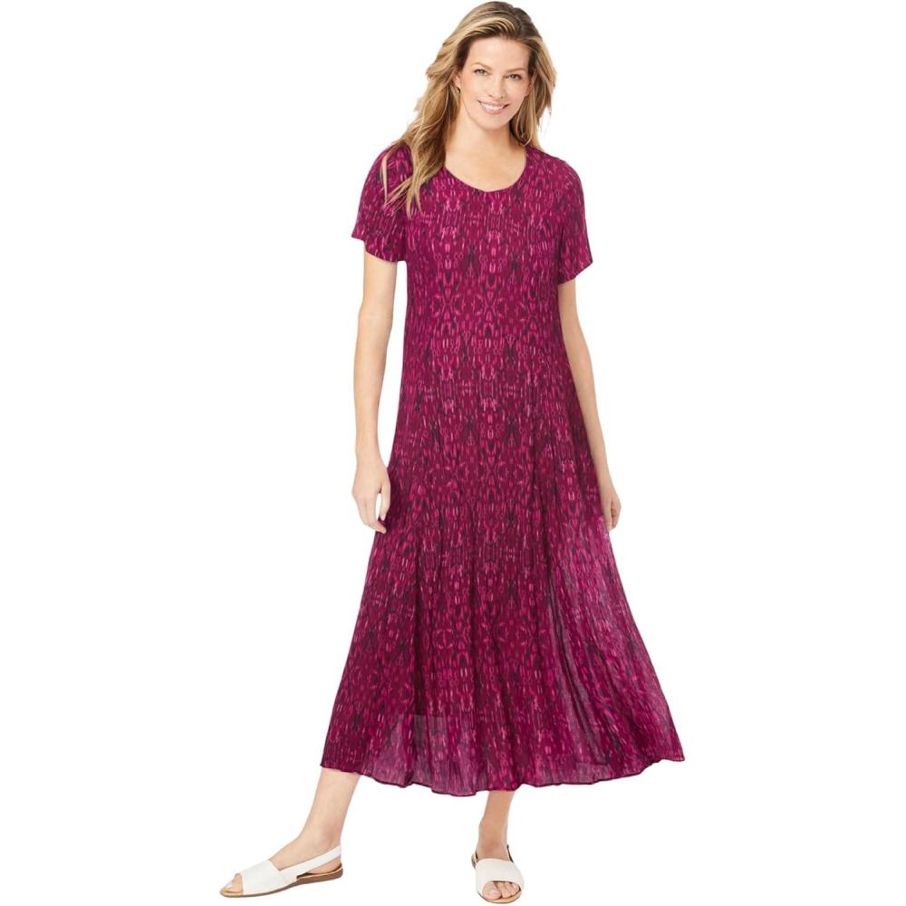 image:imageWoman Within Plus Size ShortSleeve Crinkle DressDeep Claret Batik