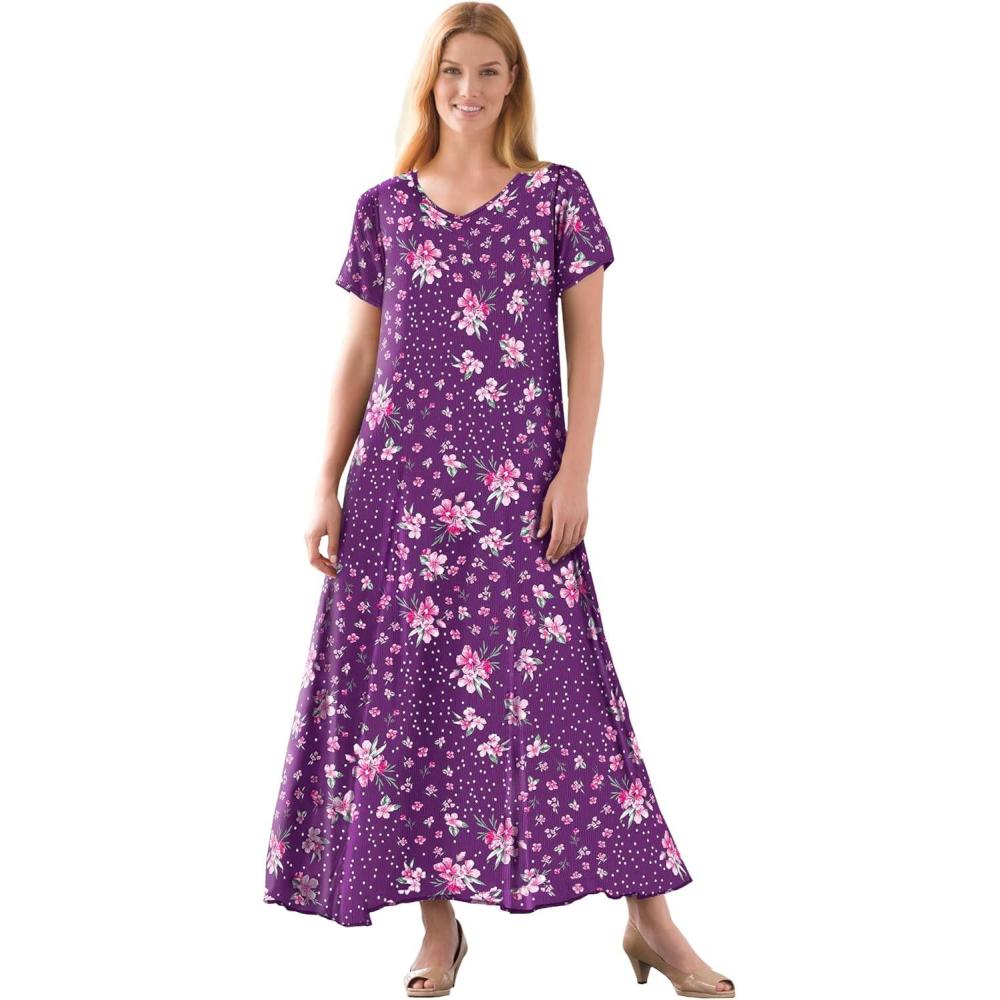 image:imageWoman Within Plus Size ShortSleeve Crinkle DressPlum Purple Patch Floral