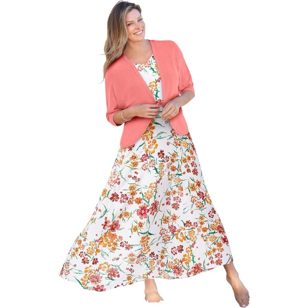 image:imageWoman Within Plus Size ShortSleeve Crinkle DressWhite Floral