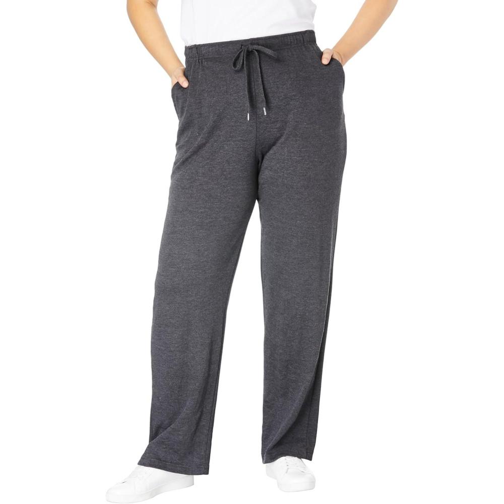 image:imageWoman Within Plus Size Sport Knit StraightLeg PullOn PantsHeather Charcoal