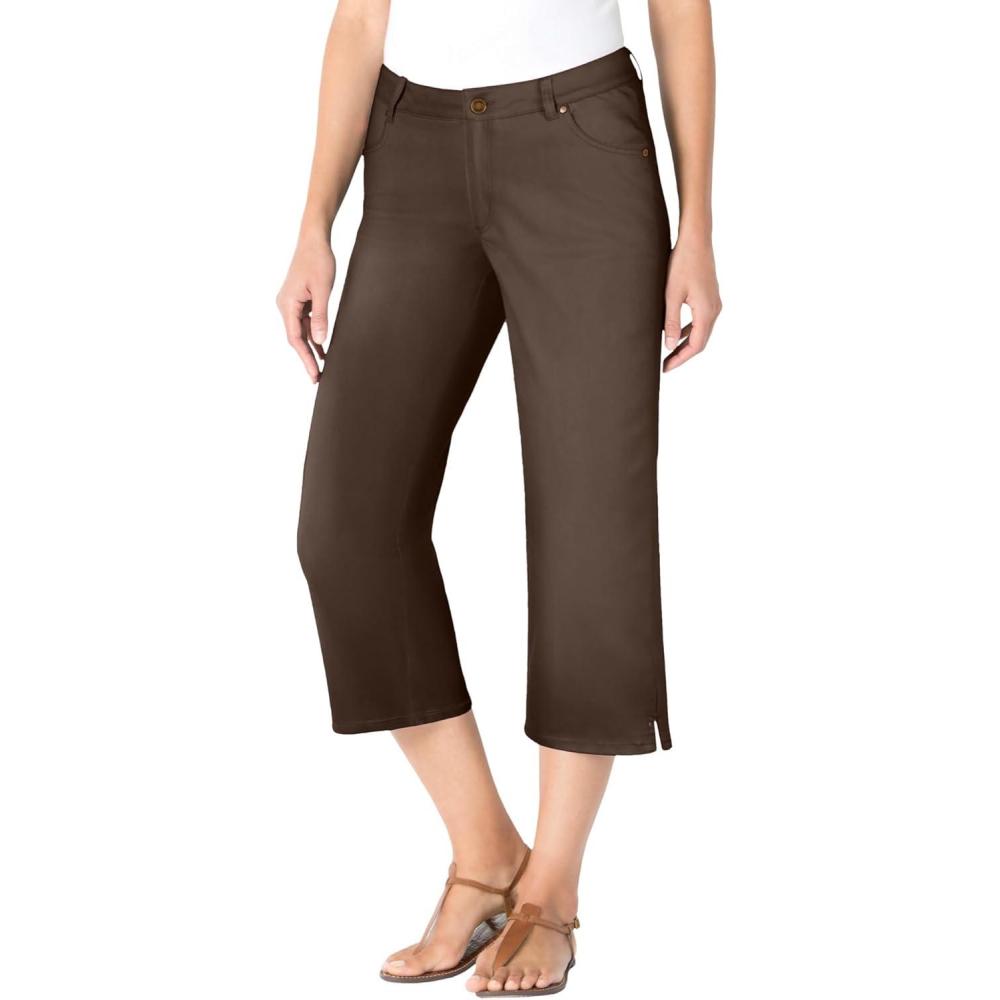 image:imageWoman Within Plus Size Stretch Denim FivePocket Capri JeansChocolate