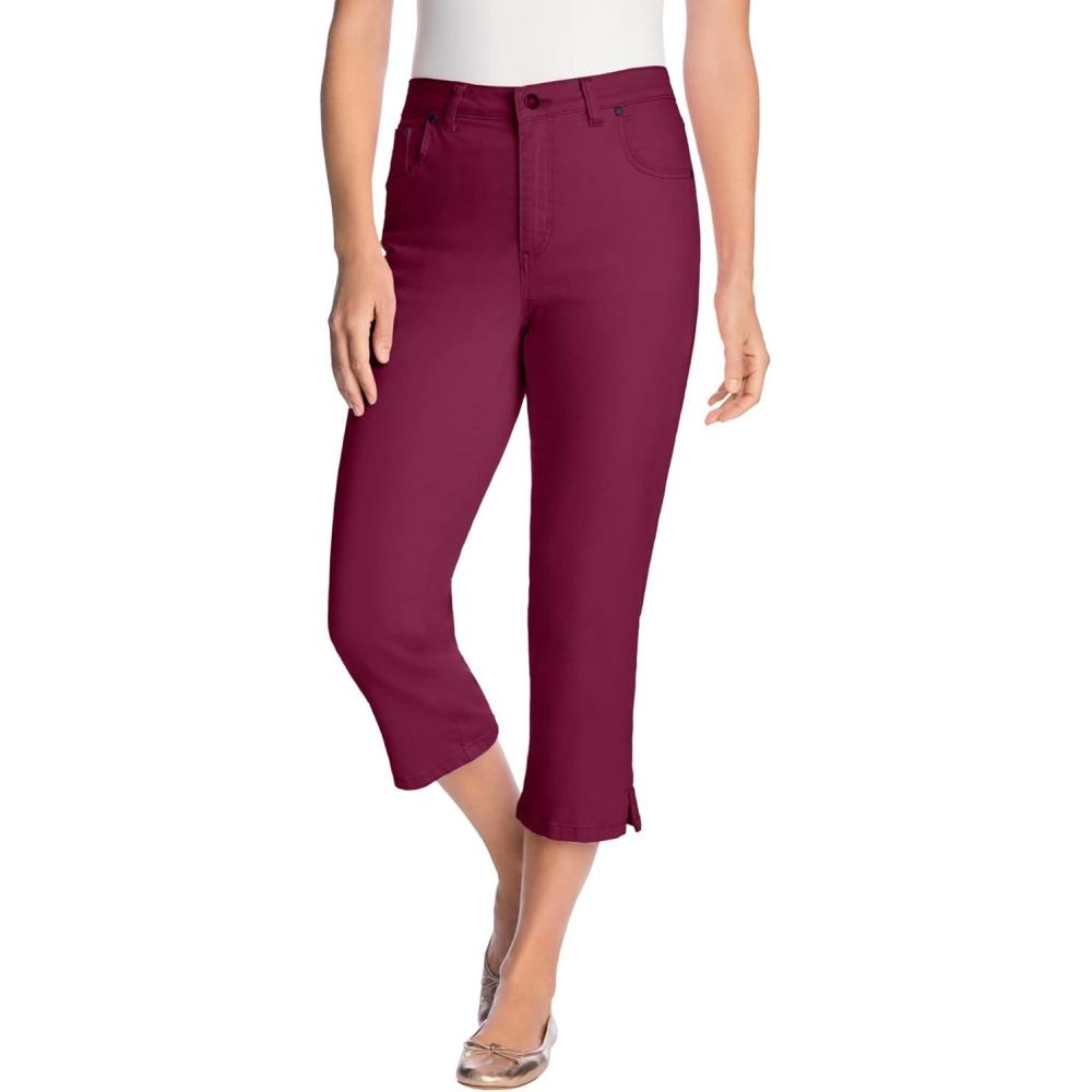 image:imageWoman Within Plus Size Stretch Denim FivePocket Capri JeansDeep Claret