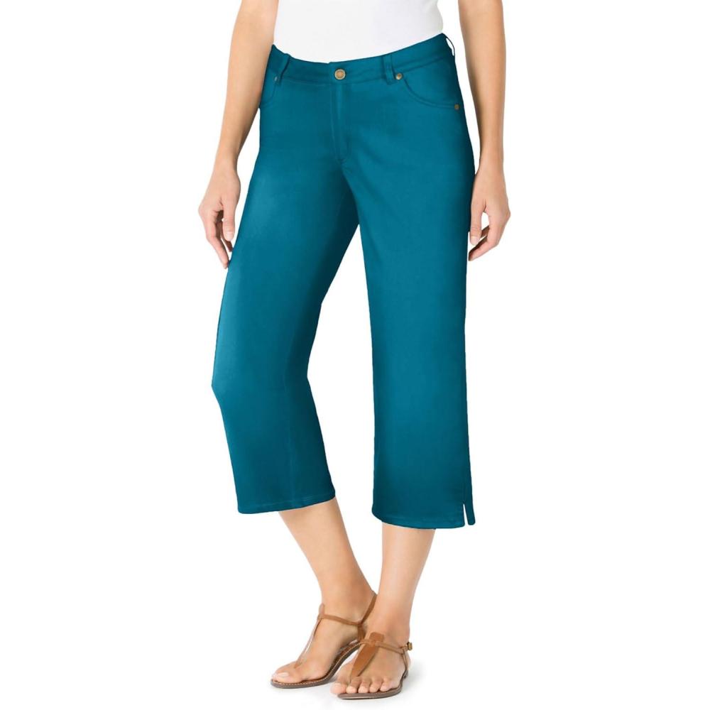 image:imageWoman Within Plus Size Stretch Denim FivePocket Capri JeansDeep Teal