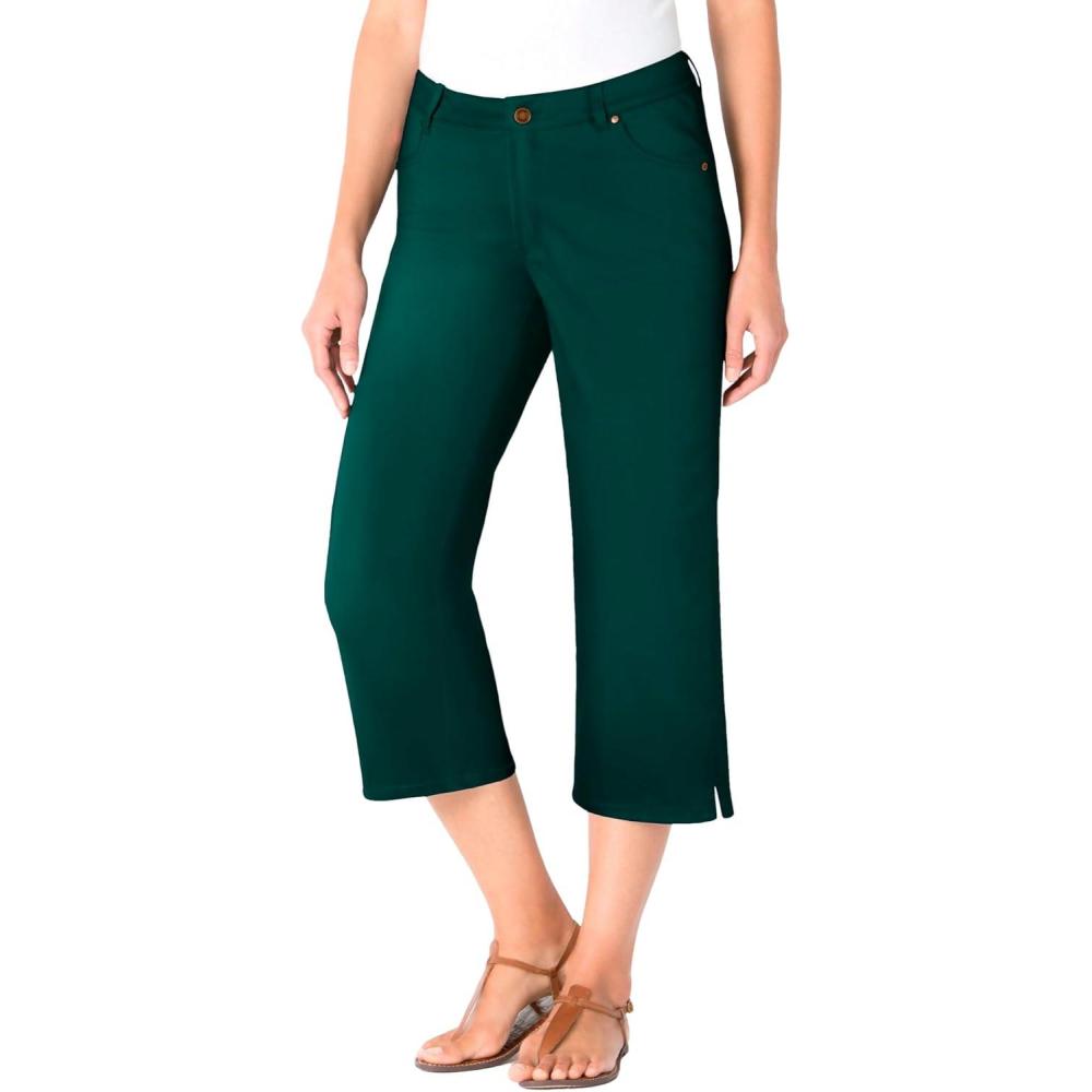 image:imageWoman Within Plus Size Stretch Denim FivePocket Capri JeansEmerald Green