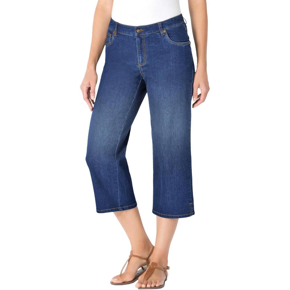 image:imageWoman Within Plus Size Stretch Denim FivePocket Capri JeansMidnight Sanded