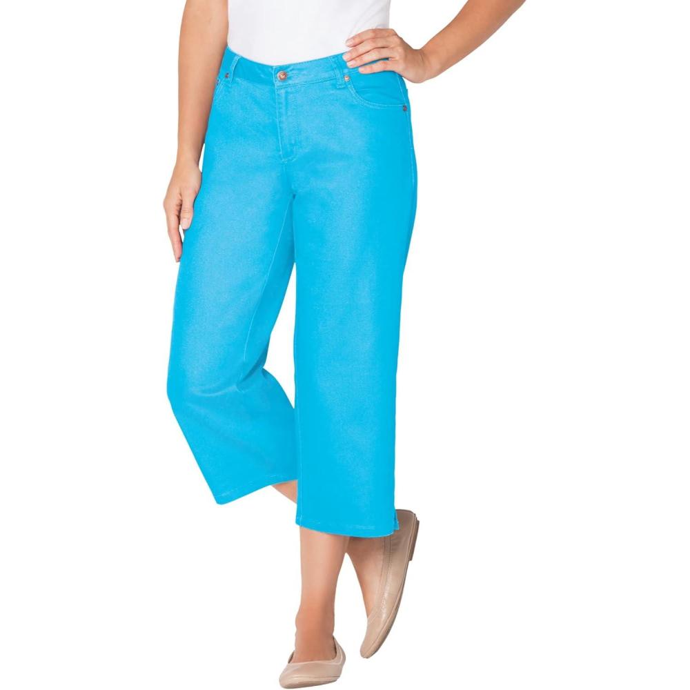 image:imageWoman Within Plus Size Stretch Denim FivePocket Capri JeansParadise Blue