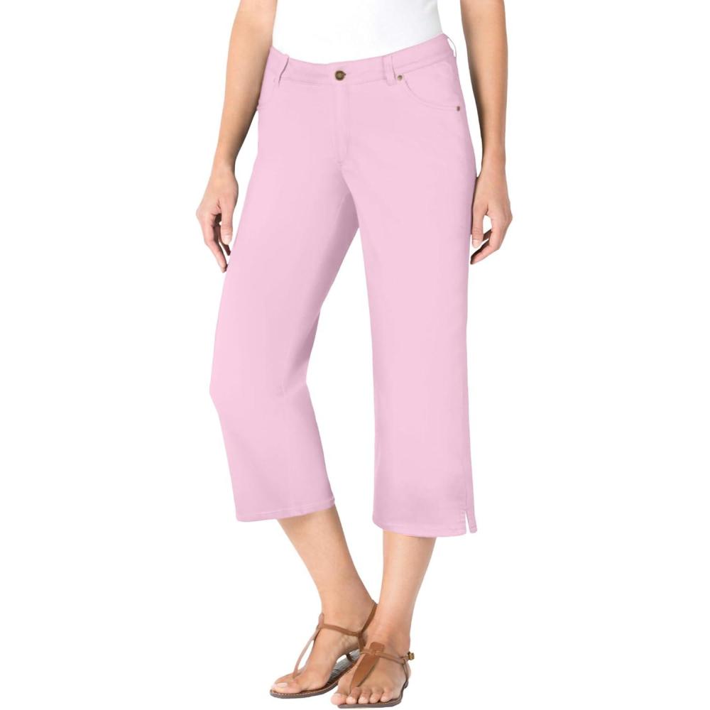 image:imageWoman Within Plus Size Stretch Denim FivePocket Capri JeansPink