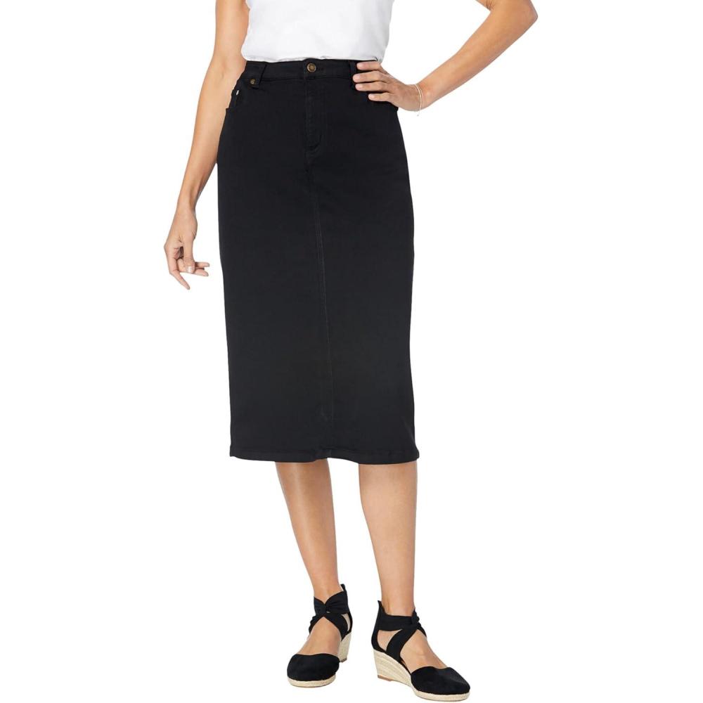 image:imageWoman Within Plus Size Stretch Denim FivePocket Jeans SkirtBlack Denim