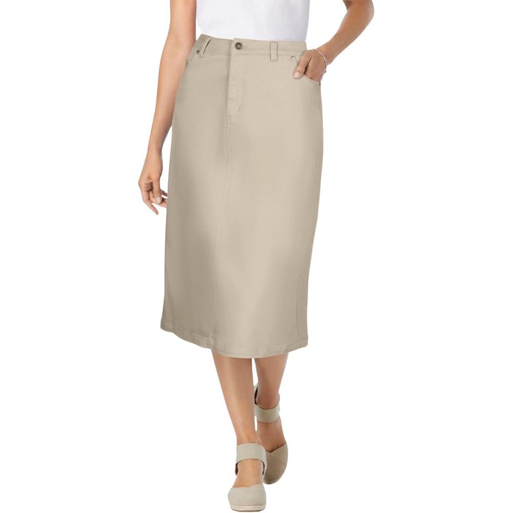 image:imageWoman Within Plus Size Stretch Denim FivePocket Jeans SkirtNatural Khaki