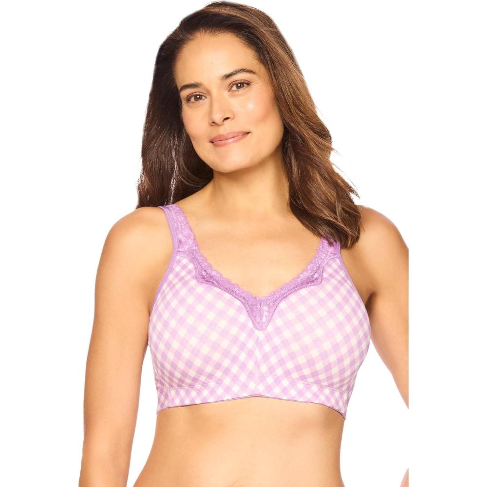 image:imageWomens Plus Size Cotton Comfort Wireless BraLight Purple Gingham