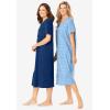 Dreams & Co. Plus Size 2-Pack Long Sleepshirts(Pink Tea Cup)