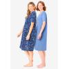 Dreams & Co. Plus Size 2-Pack Short-Sleeve Sleepshirt(French Blue Tie Dye Moon)