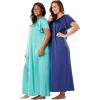 Only Necessities Plus Size 2-Pack Long Silky Gown(Deep Teal Pale Ocean)