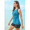 Swimsuits for All Swim 365 Women’s Plus Size Longer-Length Racerback Tankini Top(Aqua Abstract)