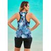Swimsuits for All Swim 365 Women’s Plus Size Longer-Length Racerback Tankini Top(Blue Abstract)
