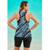 Swimsuits for All Swim 365 Women’s Plus Size Longer-Length Racerback Tankini Top(Turq Painterly Stripe)