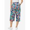 Woman Within Plus Size Elastic-Waist Pull-On Knit Pocket Capri Pants(Black Multi Watercolor Tropicana)
