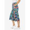 Woman Within Plus Size Elastic-Waist Pull-On Knit Pocket Capri Pants(Black Multi Watercolor Tropicana)