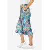 Woman Within Plus Size Elastic-Waist Pull-On Knit Pocket Capri Pants(White Multi Tropicana)