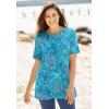 Woman Within Plus Size Perfect Printed Short-Sleeve Crewneck Tee(French Blue Soft Lotus)