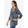 Woman Within Plus Size Perfect Printed Three-Quarter Sleeve V-Neck Tee(Black Paisley)